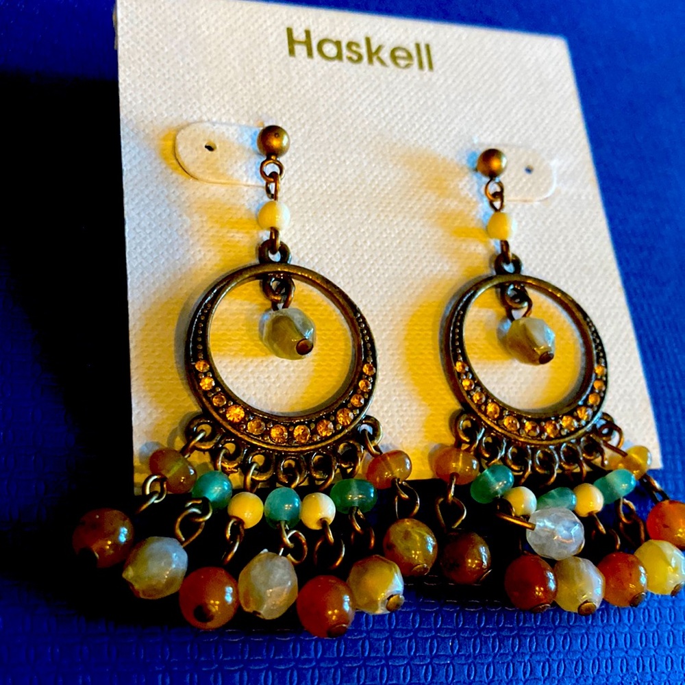 Haskell Dangling Crystals Stones Earrings NWOT